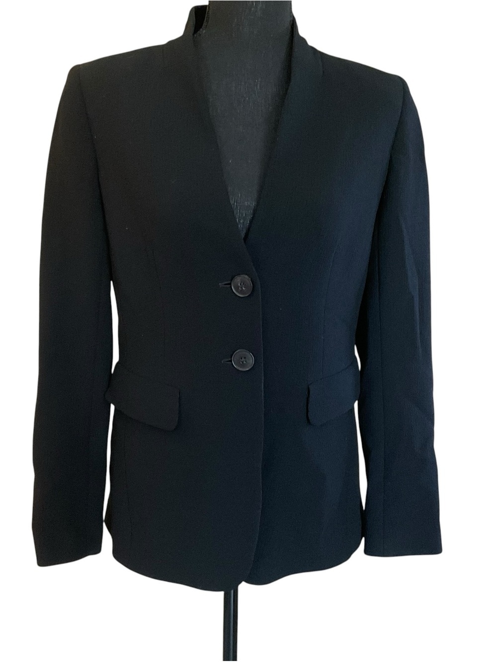 Lafayette 148 New York Black Open Collar Two Button Career Blazer Size 2